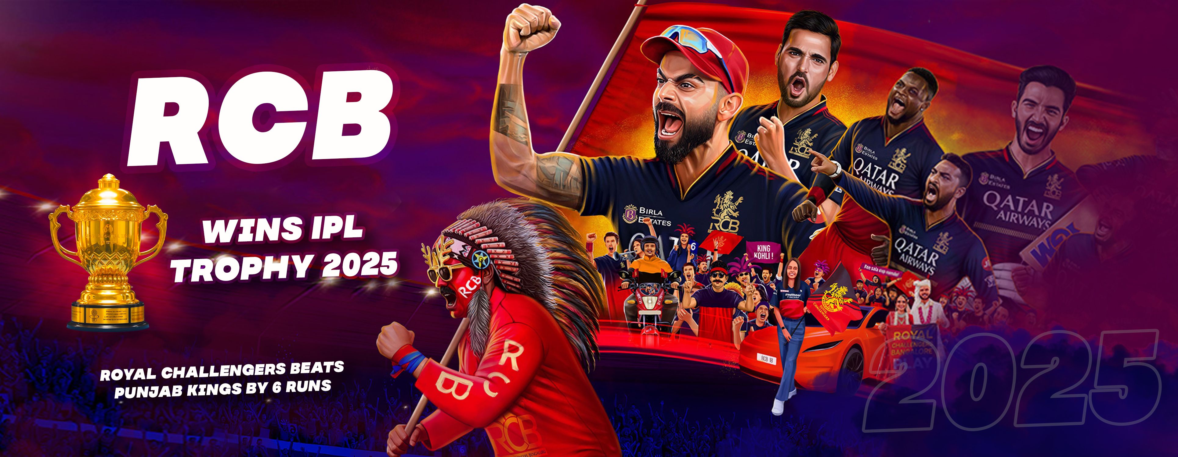 RCB Wins IPL Trophy 2025: Royal Challengers Beat Punjab Kings by 6 Runs