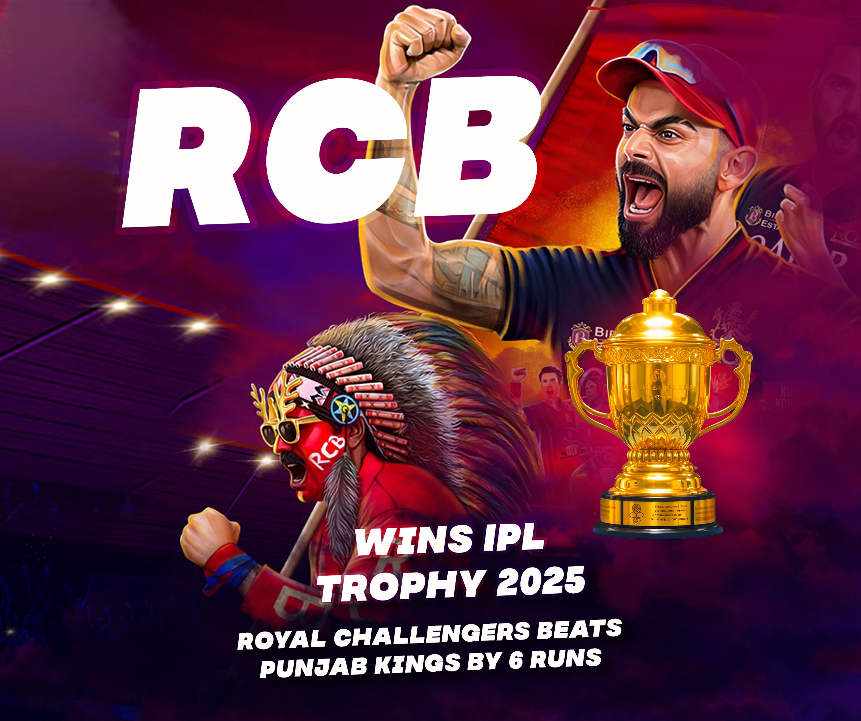 RCB Wins IPL Trophy 2025: Royal Challengers Beat Punjab Kings by 6 Runs
